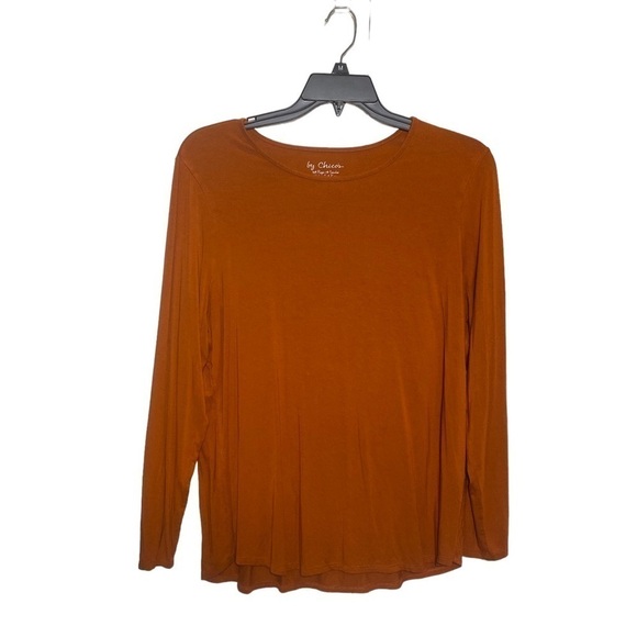 Chico's women's 3 (Large) Rust Cinnamon long sleeve scoop crew neck soft stretch - Picture 1 of 5